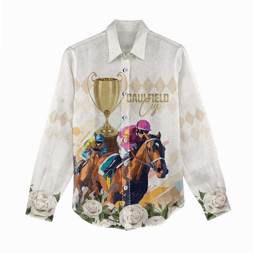 Australia Cup Caulfield Horse Racing Women Casual Shirt Champion Trophy Mix White Roses - Aussie Hoodie