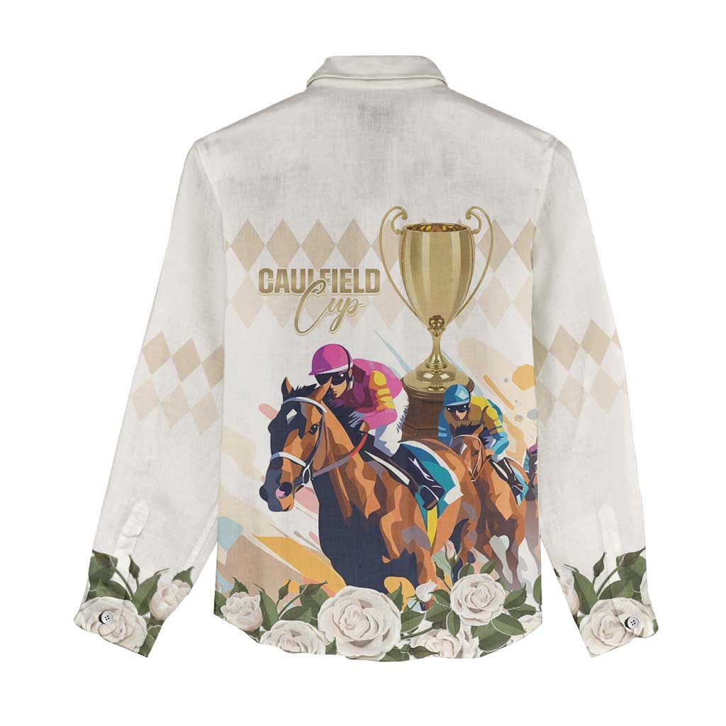 Australia Cup Caulfield Horse Racing Women Casual Shirt Champion Trophy Mix White Roses - Aussie Hoodie