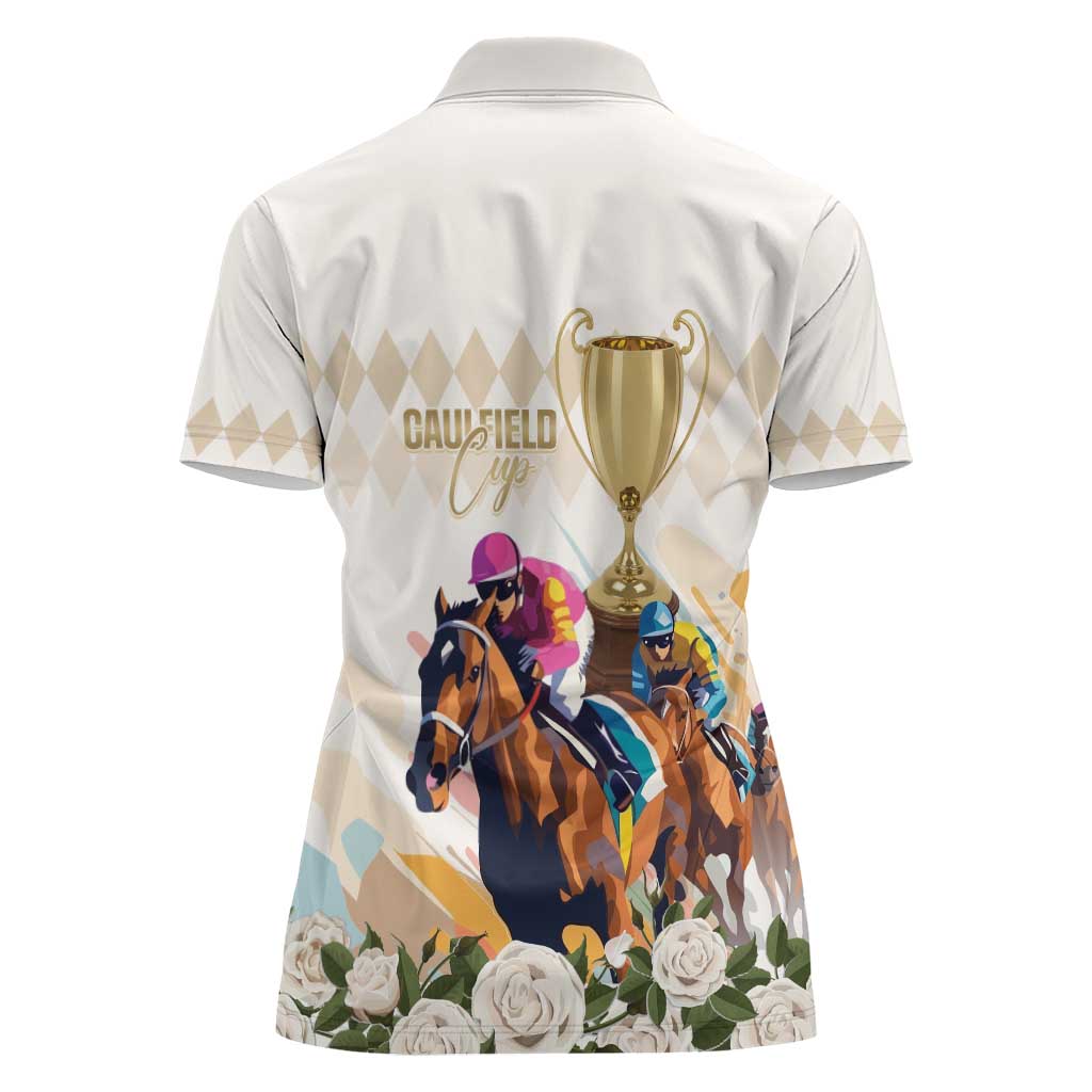 Australia Cup Caulfield Horse Racing Women Polo Shirt Champion Trophy Mix White Roses - Aussie Hoodie