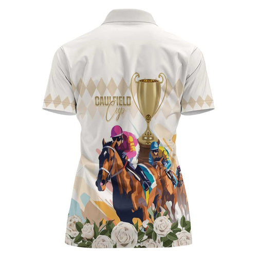 Australia Cup Caulfield Horse Racing Women Polo Shirt Champion Trophy Mix White Roses - Aussie Hoodie