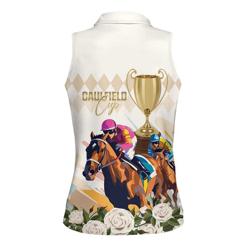Australia Cup Caulfield Horse Racing Women Sleeveless Polo Shirt Champion Trophy Mix White Roses - Aussie Hoodie