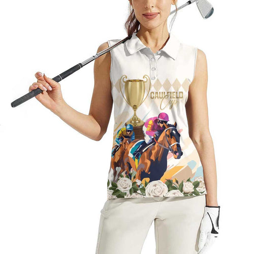 Australia Cup Caulfield Horse Racing Women Sleeveless Polo Shirt Champion Trophy Mix White Roses - Aussie Hoodie