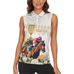 Australia Cup Caulfield Horse Racing Women Sleeveless Polo Shirt Champion Trophy Mix White Roses - Aussie Hoodie