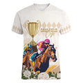Australia Cup Caulfield Horse Racing Women V-Neck T-Shirt Champion Trophy Mix White Roses - Aussie Hoodie