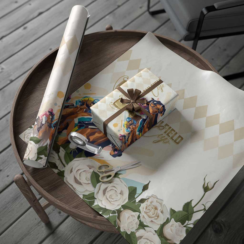 Australia Cup Caulfield Horse Racing Wrapping Paper Champion Trophy Mix White Roses - Aussie Hoodie