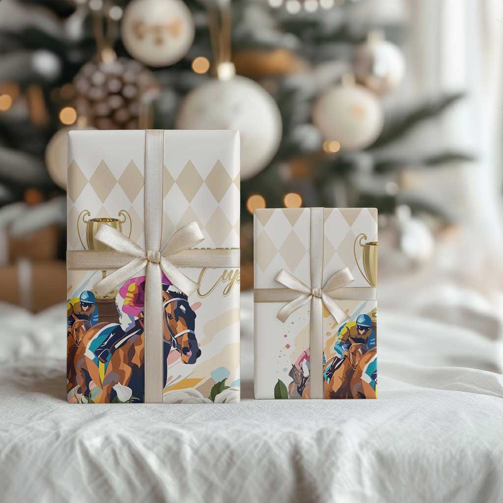 Australia Cup Caulfield Horse Racing Wrapping Paper Champion Trophy Mix White Roses - Aussie Hoodie