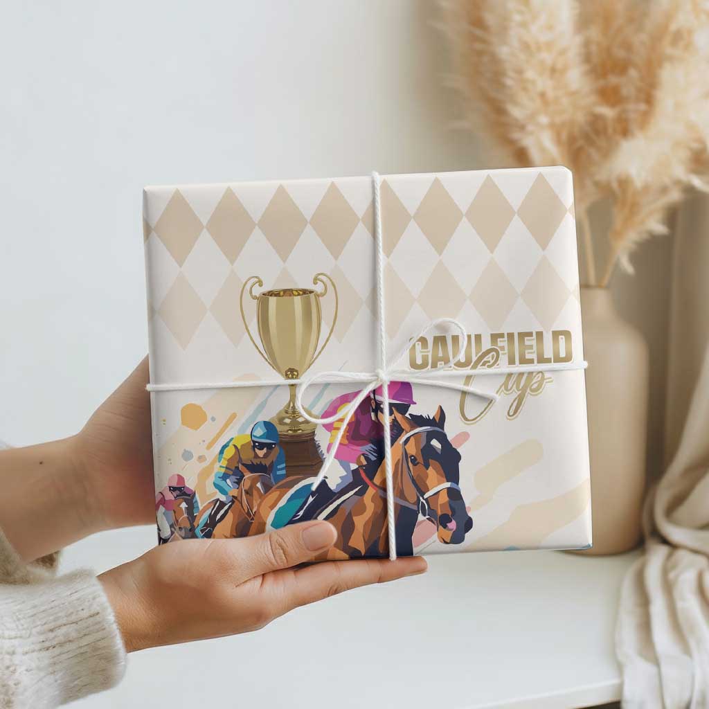 Australia Cup Caulfield Horse Racing Wrapping Paper Champion Trophy Mix White Roses - Aussie Hoodie