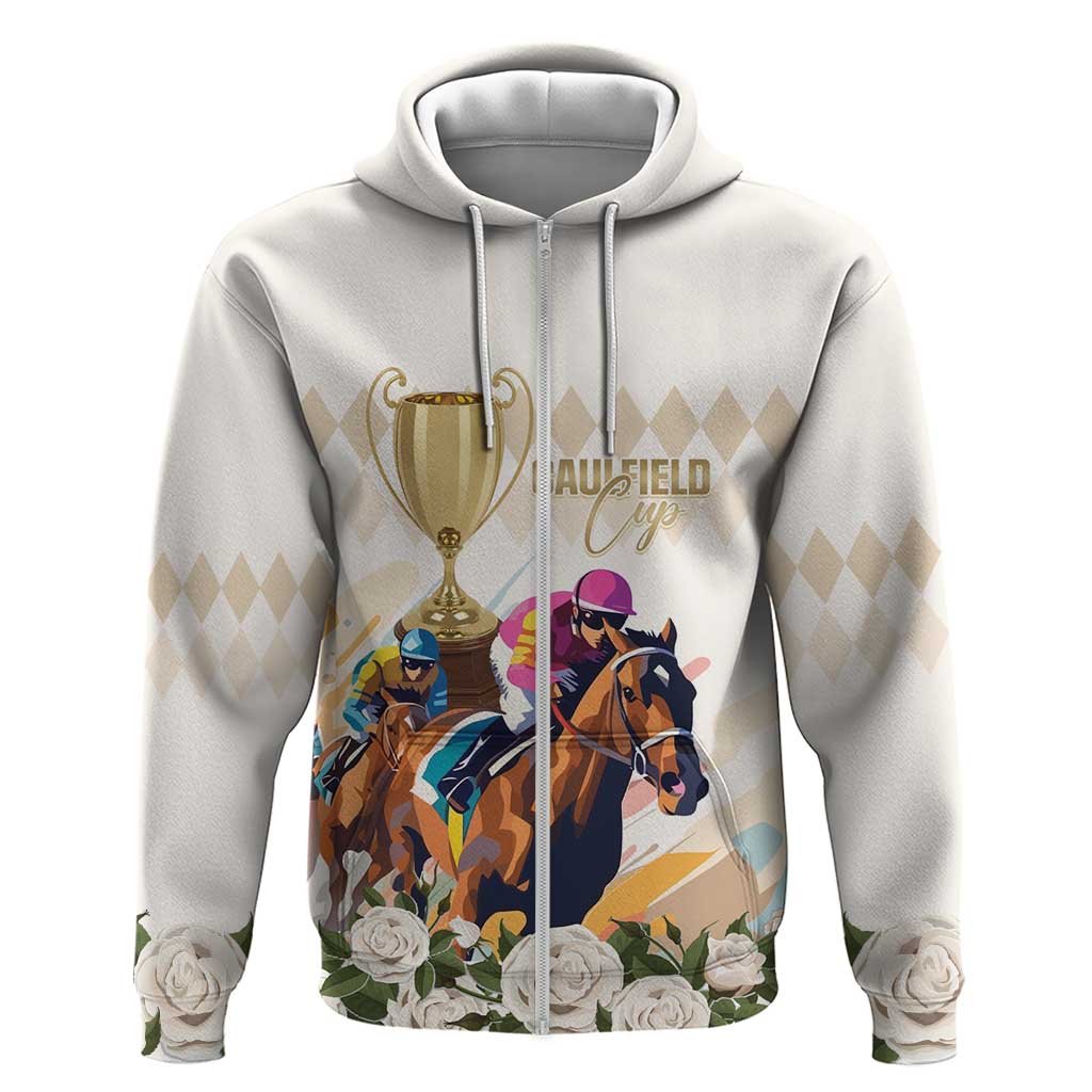 Australia Cup Caulfield Horse Racing Zip Hoodie Champion Trophy Mix White Roses - Aussie Hoodie