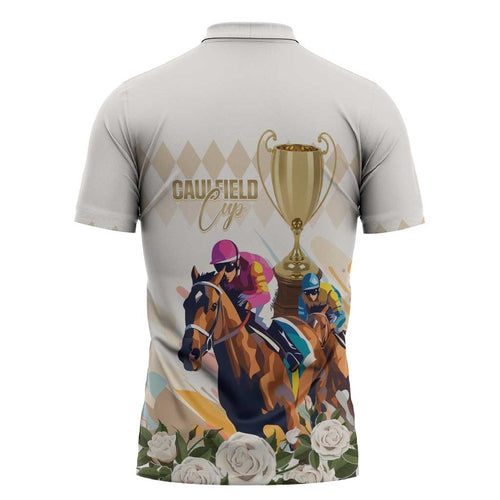 Australia Cup Caulfield Horse Racing Zipper Polo Shirt Champion Trophy Mix White Roses - Aussie Hoodie