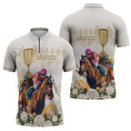 Australia Cup Caulfield Horse Racing Zipper Polo Shirt Champion Trophy Mix White Roses - Aussie Hoodie