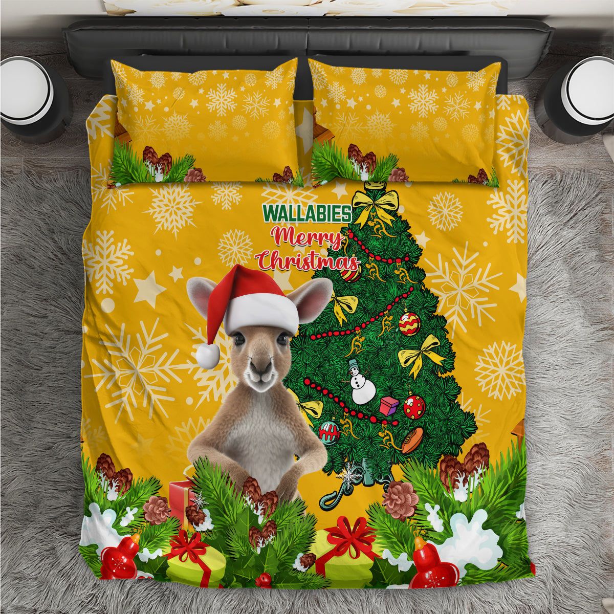 personalised-wallabies-rugby-christmas-bedding-set-merry-xmas-with-australian-kangaroo