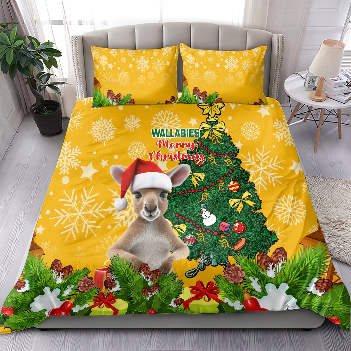 personalised-wallabies-rugby-christmas-bedding-set-merry-xmas-with-australian-kangaroo