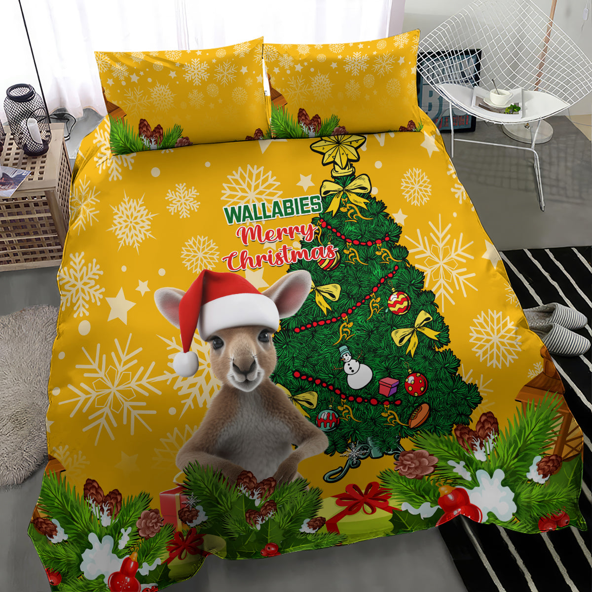 personalised-wallabies-rugby-christmas-bedding-set-merry-xmas-with-australian-kangaroo
