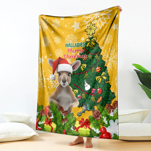 personalised-wallabies-rugby-christmas-blanket-merry-xmas-with-australian-kangaroo