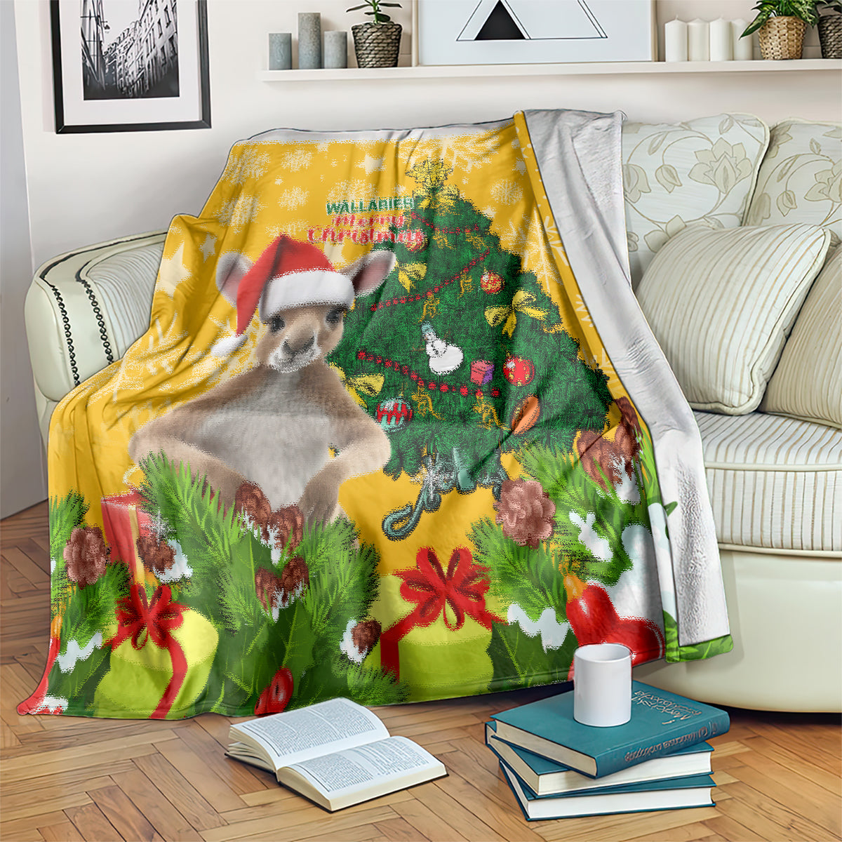 personalised-wallabies-rugby-christmas-blanket-merry-xmas-with-australian-kangaroo