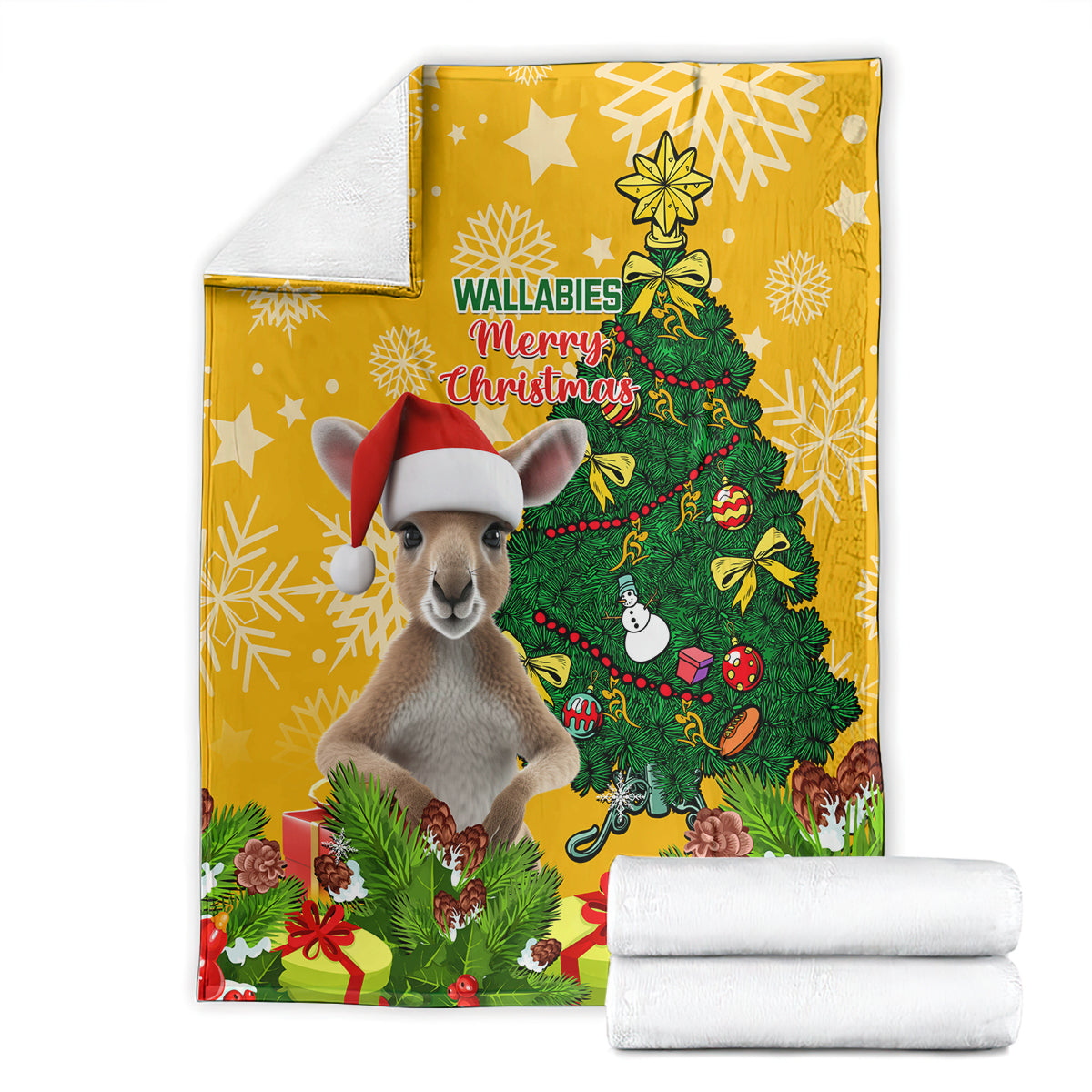personalised-wallabies-rugby-christmas-blanket-merry-xmas-with-australian-kangaroo