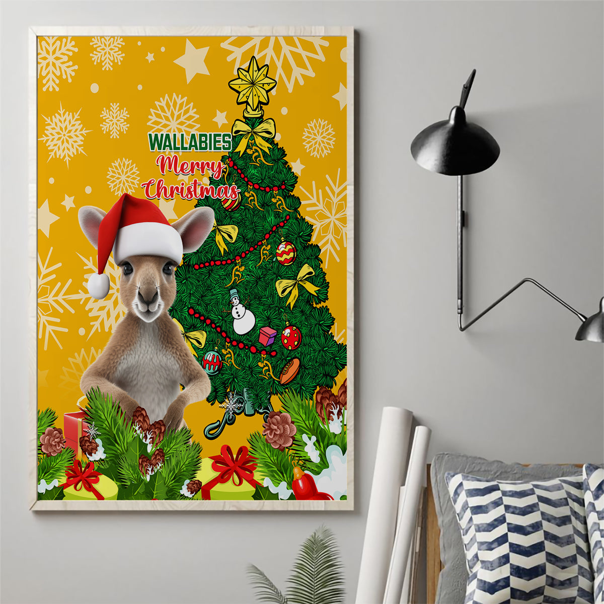 personalised-wallabies-rugby-christmas-canvas-wall-art-merry-xmas-with-australian-kangaroo