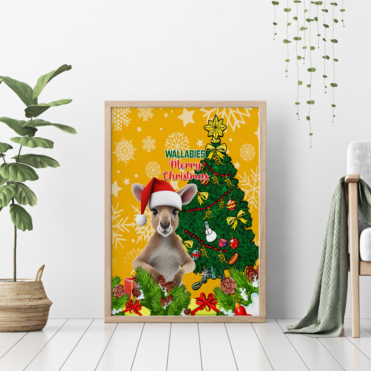 personalised-wallabies-rugby-christmas-canvas-wall-art-merry-xmas-with-australian-kangaroo
