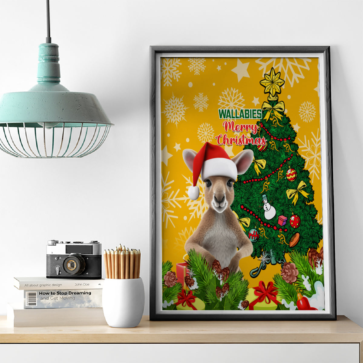personalised-wallabies-rugby-christmas-canvas-wall-art-merry-xmas-with-australian-kangaroo