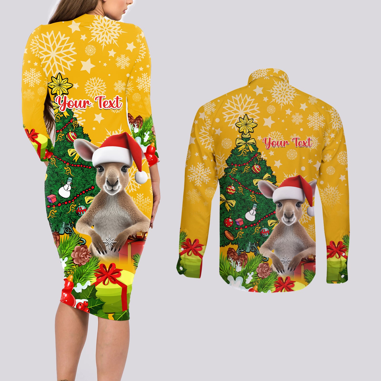 personalised-wallabies-rugby-christmas-couples-matching-long-sleeve-bodycon-dress-and-long-sleeve-button-shirts-merry-xmas-with-australian-kangaroo