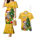 personalised-wallabies-rugby-christmas-couples-matching-mermaid-dress-and-hawaiian-shirt-merry-xmas-with-australian-kangaroo