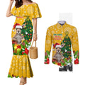 personalised-wallabies-rugby-christmas-couples-matching-mermaid-dress-and-long-sleeve-button-shirts-merry-xmas-with-australian-kangaroo