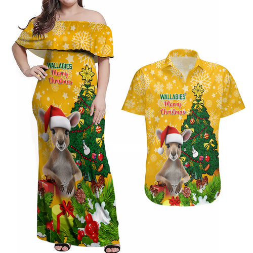personalised-wallabies-rugby-christmas-couples-matching-off-shoulder-maxi-dress-and-hawaiian-shirt-merry-xmas-with-australian-kangaroo
