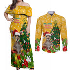personalised-wallabies-rugby-christmas-couples-matching-off-shoulder-maxi-dress-and-long-sleeve-button-shirts-merry-xmas-with-australian-kangaroo