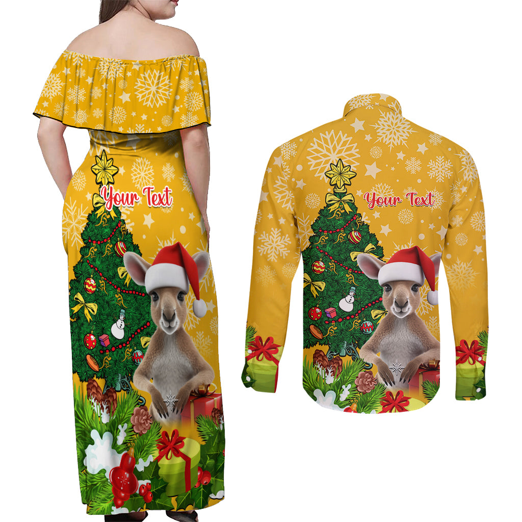 personalised-wallabies-rugby-christmas-couples-matching-off-shoulder-maxi-dress-and-long-sleeve-button-shirts-merry-xmas-with-australian-kangaroo