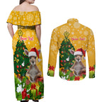 personalised-wallabies-rugby-christmas-couples-matching-off-shoulder-maxi-dress-and-long-sleeve-button-shirts-merry-xmas-with-australian-kangaroo