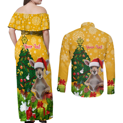 personalised-wallabies-rugby-christmas-couples-matching-off-shoulder-maxi-dress-and-long-sleeve-button-shirts-merry-xmas-with-australian-kangaroo