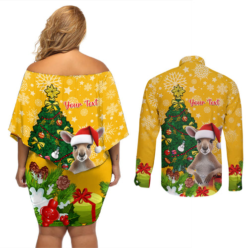 personalised-wallabies-rugby-christmas-couples-matching-off-shoulder-short-dress-and-long-sleeve-button-shirts-merry-xmas-with-australian-kangaroo