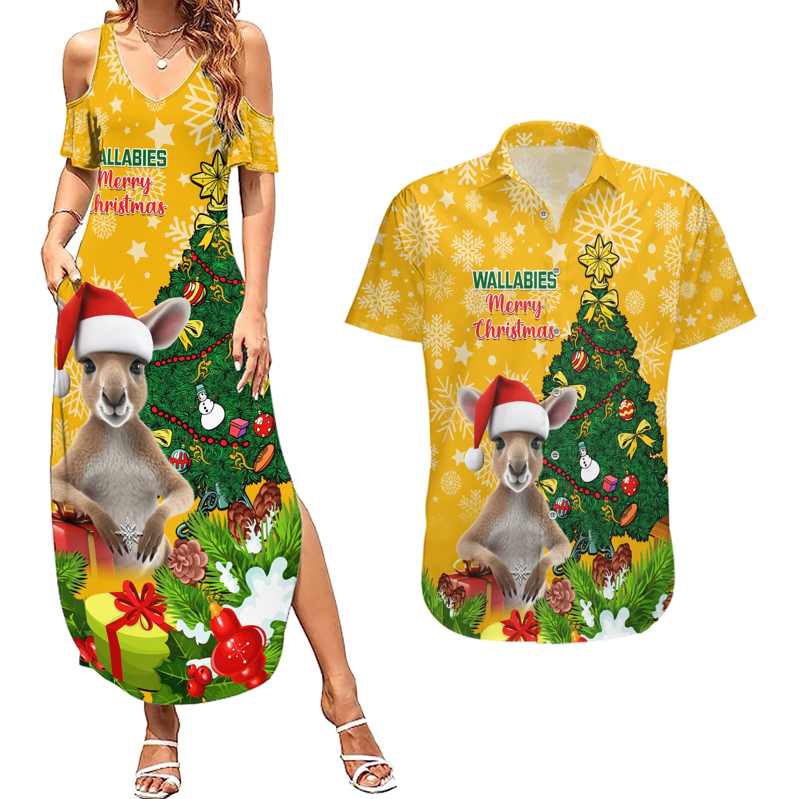 personalised-wallabies-rugby-christmas-couples-matching-summer-maxi-dress-and-hawaiian-shirt-merry-xmas-with-australian-kangaroo
