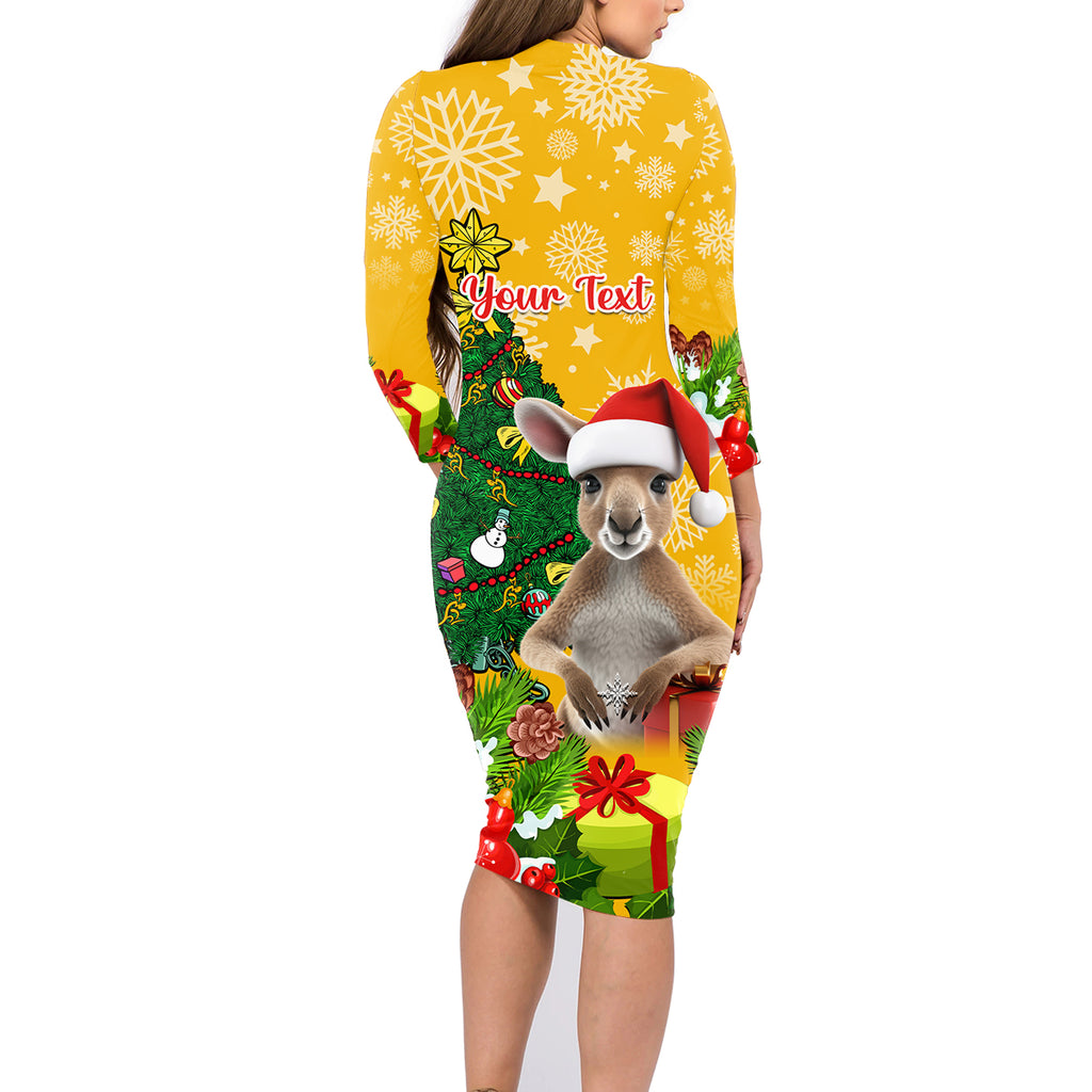 personalised-wallabies-rugby-christmas-family-matching-long-sleeve-bodycon-dress-and-hawaiian-shirt-merry-xmas-with-australian-kangaroo