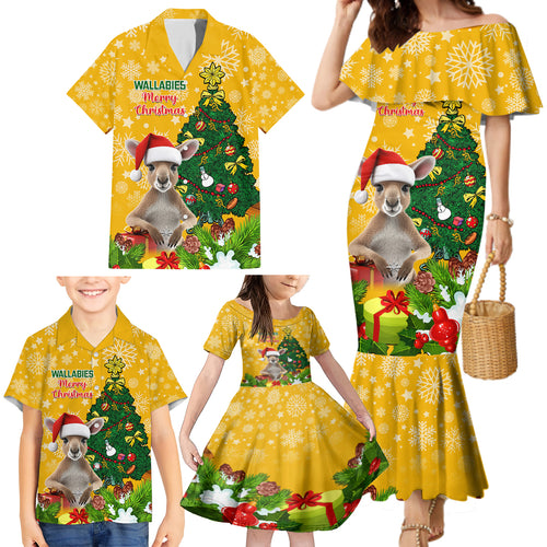 personalised-wallabies-rugby-christmas-family-matching-mermaid-dress-and-hawaiian-shirt-merry-xmas-with-australian-kangaroo