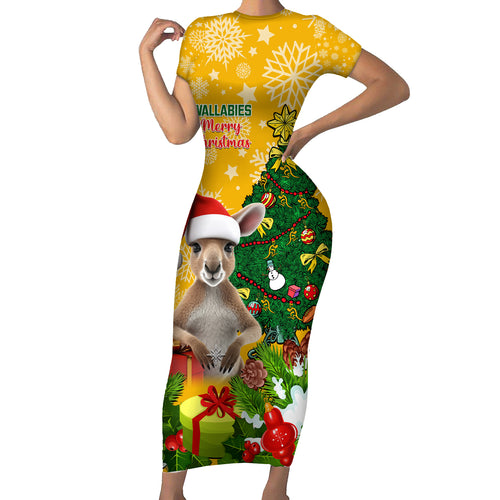 personalised-wallabies-rugby-christmas-family-matching-short-sleeve-bodycon-dress-and-hawaiian-shirt-merry-xmas-with-australian-kangaroo