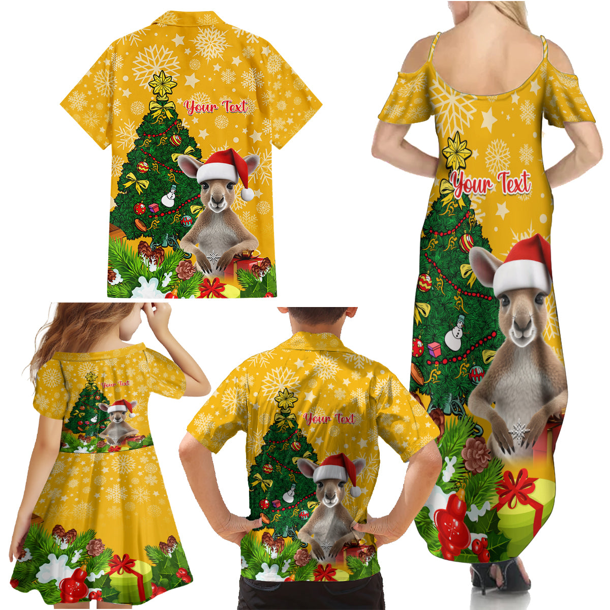 personalised-wallabies-rugby-christmas-family-matching-summer-maxi-dress-and-hawaiian-shirt-merry-xmas-with-australian-kangaroo