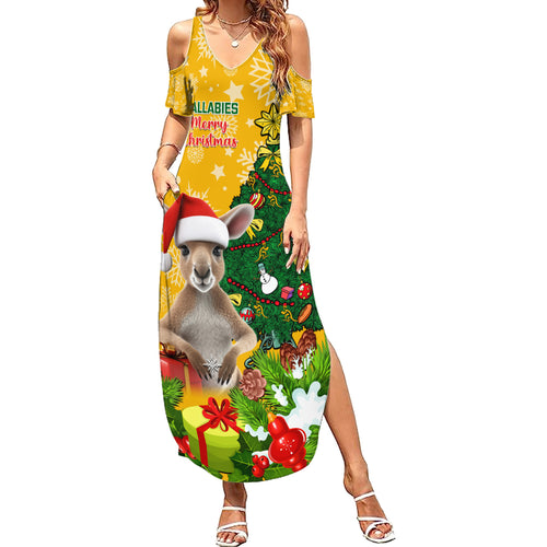 personalised-wallabies-rugby-christmas-family-matching-summer-maxi-dress-and-hawaiian-shirt-merry-xmas-with-australian-kangaroo