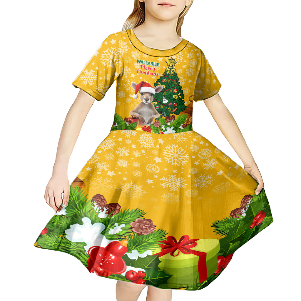 personalised-wallabies-rugby-christmas-kid-short-sleeve-dress-merry-xmas-with-australian-kangaroo
