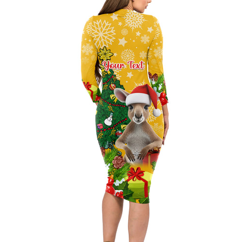 personalised-wallabies-rugby-christmas-long-sleeve-bodycon-dress-merry-xmas-with-australian-kangaroo