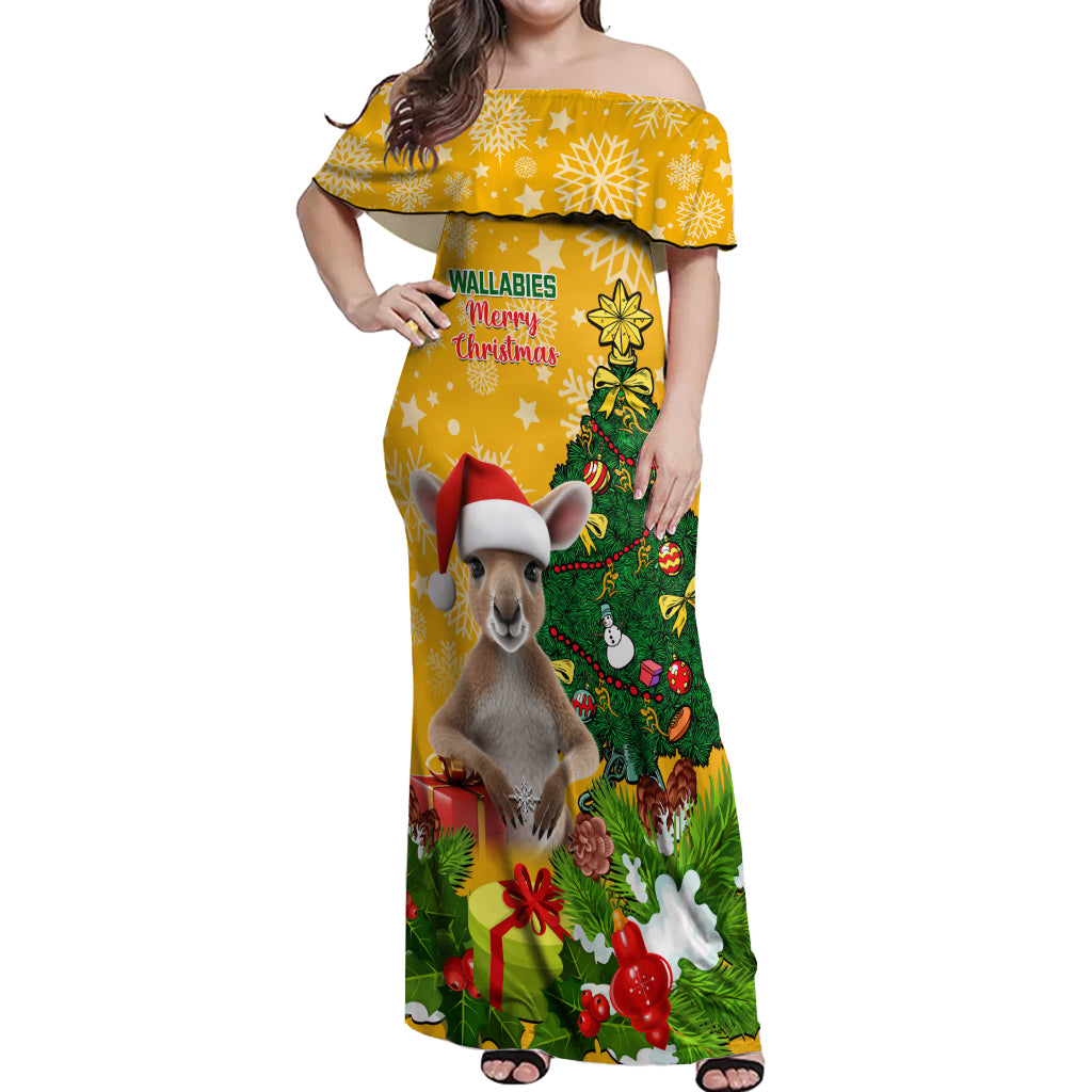 personalised-wallabies-rugby-christmas-off-shoulder-maxi-dress-merry-xmas-with-australian-kangaroo
