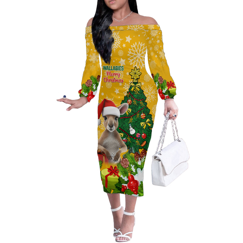 personalised-wallabies-rugby-christmas-off-the-shoulder-long-sleeve-dress-merry-xmas-with-australian-kangaroo