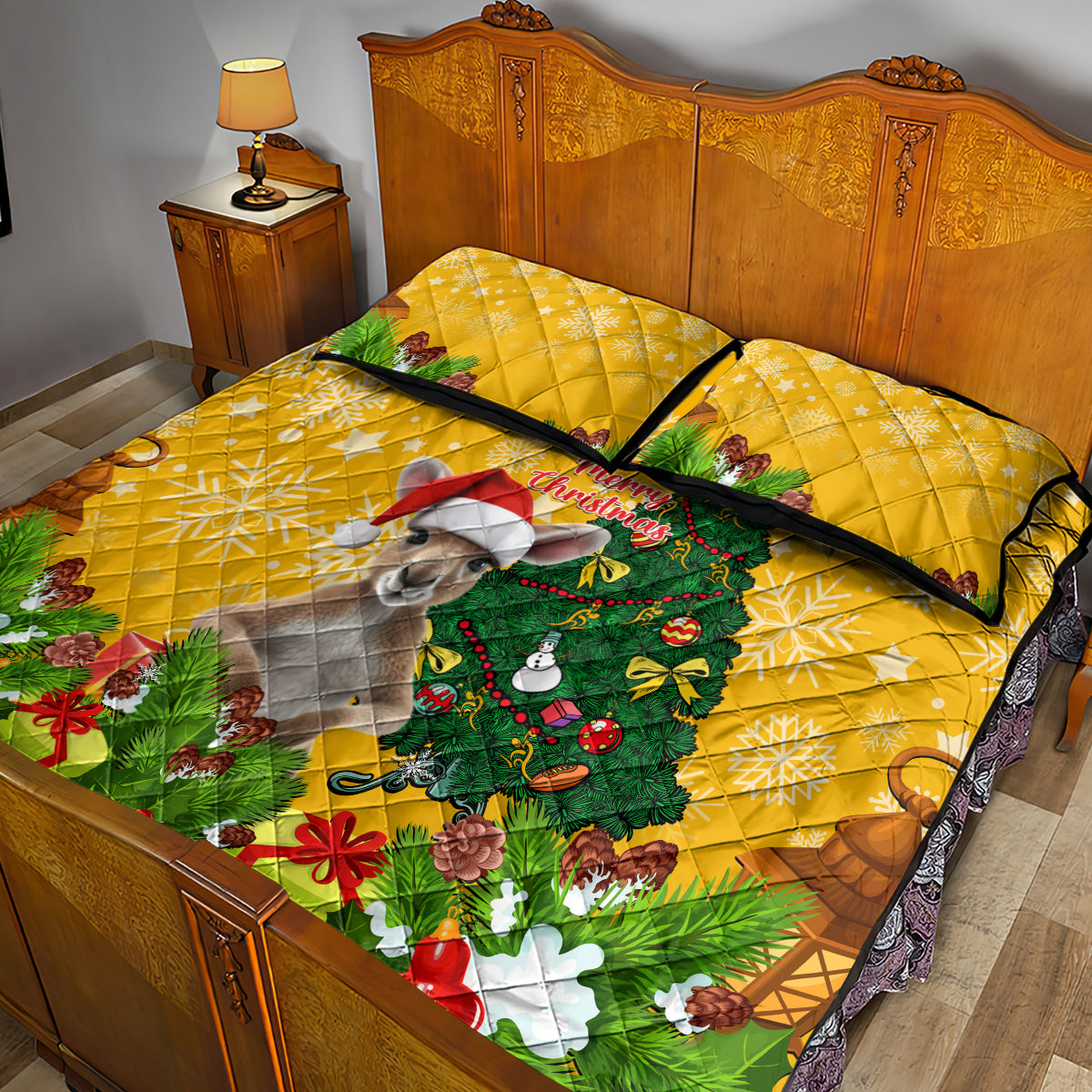 personalised-wallabies-rugby-christmas-quilt-bed-set-merry-xmas-with-australian-kangaroo