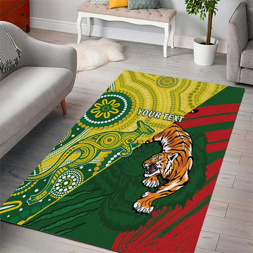 Custom Bangladesh And Australia Cricket Area Rug Kangaroo Tiger Together