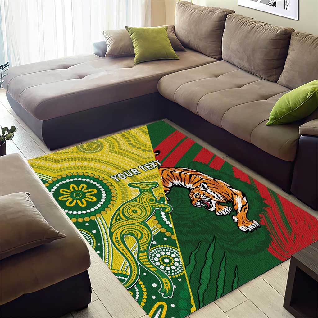 Custom Bangladesh And Australia Cricket Area Rug Kangaroo Tiger Together