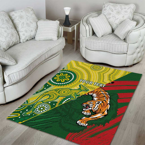 Custom Bangladesh And Australia Cricket Area Rug Kangaroo Tiger Together