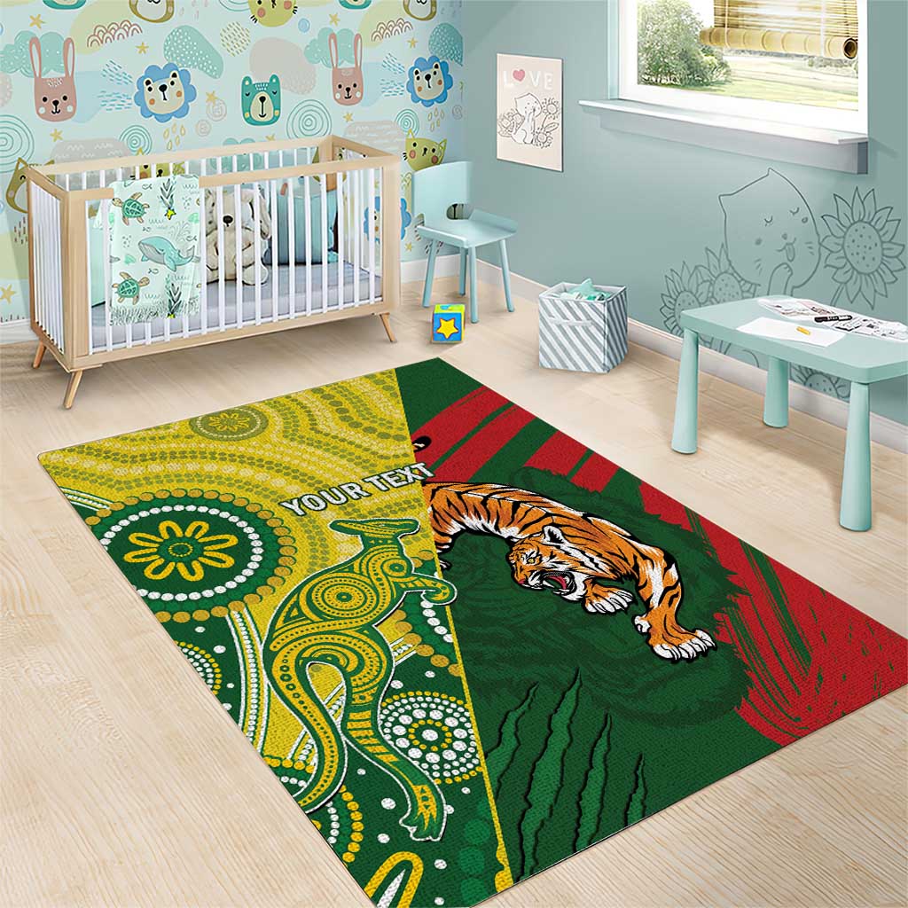 Custom Bangladesh And Australia Cricket Area Rug Kangaroo Tiger Together