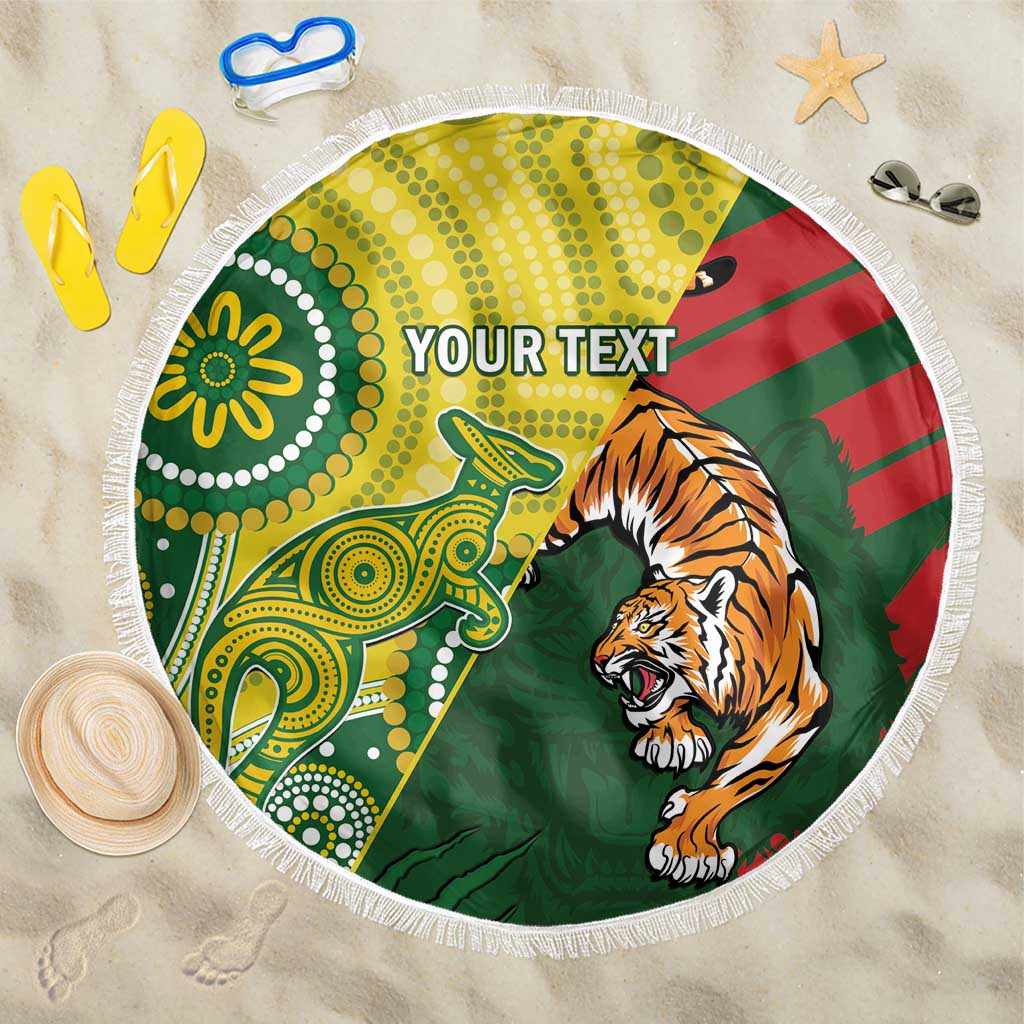 Custom Bangladesh And Australia Cricket Beach Blanket Kangaroo Tiger Together