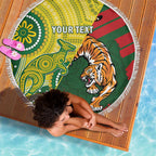 Custom Bangladesh And Australia Cricket Beach Blanket Kangaroo Tiger Together