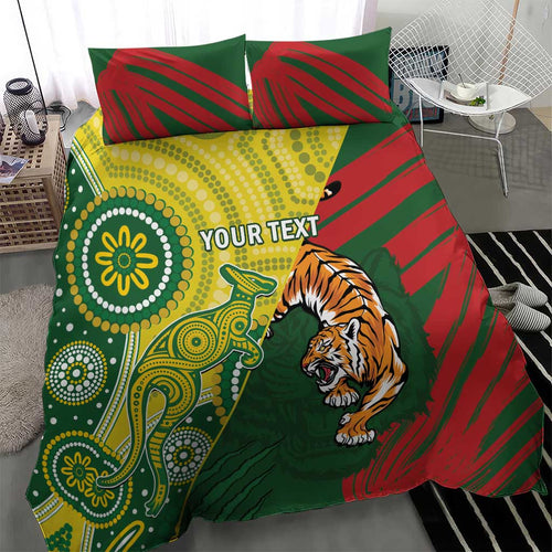 Custom Bangladesh And Australia Cricket Bedding Set Kangaroo Tiger Together